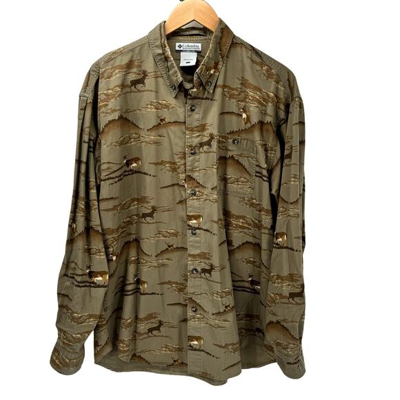 Columbia Shirt Mens Large River Lodge Button Down Deer Print Long Sleeve - Picture 1 of 7